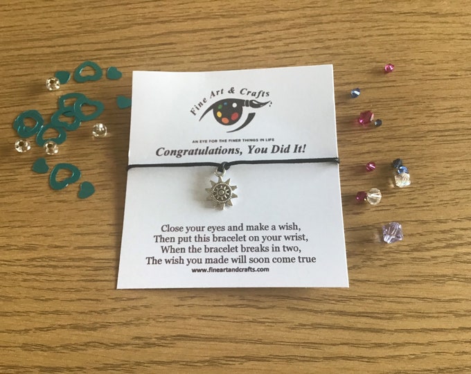 Wish Bracelet, Congratulations you did it, gift, sun charm, can be personalised, congratulations gift