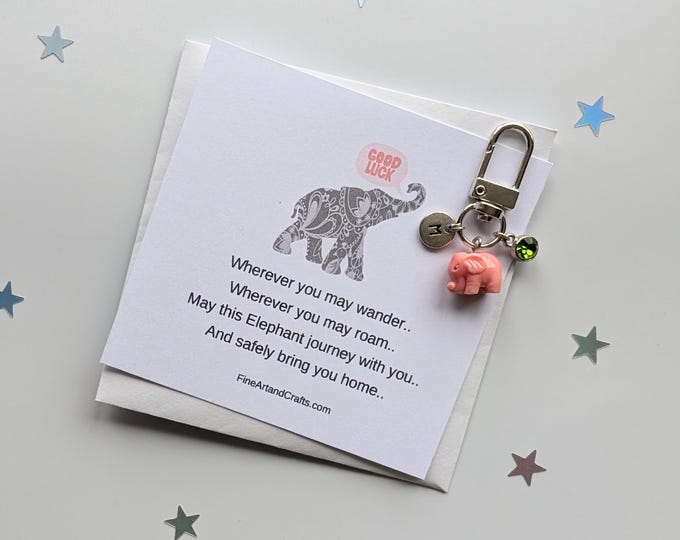 Travel gift, Travel elephant, pink Elephant keychain, elephant bag charm, birthday gift idea for a friend, good luck charm