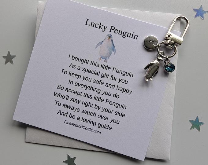 Lucky Penguin, travel gift, personalised gift, penguin bag charm, birthday gift idea, good luck charm, friendship gift, Gift for a friend