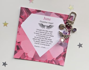 June birthday gift, Friend gift, guardian angel gift, protection angel, Swarovski crystal angel, birthday gift idea, light amethyst gift