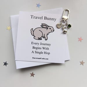 Travel Bunny, Rabbit keychain, bunny keyring, personalised, rabbit bag charm, birthday gift idea for a friend, good luck charm, safe travels