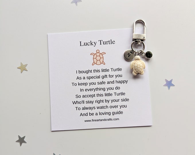 Lucky Turtle, Gift for a friend, turtle keyring, personalised gift, turtle bag charm, birthday gift idea, good luck charm, friendship gift