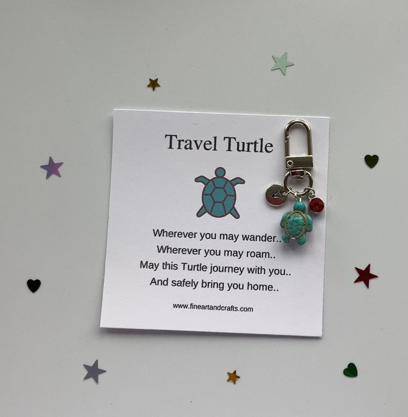 Turtle keychain, turtle keyring, personalised gift, travel turtle, turtle bag charm, birthday gift idea for a friend, good luck charm image 3