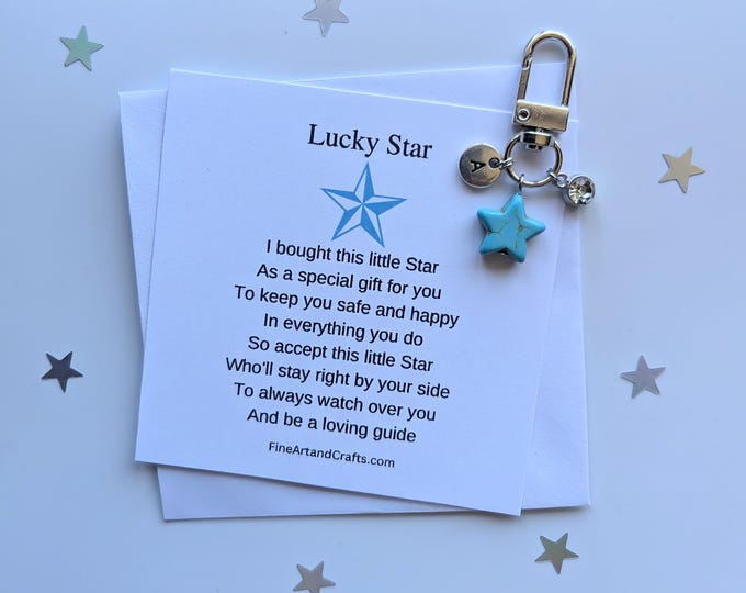 Lucky Star, travel gift, personalised gift, star bag charm, birthday gift idea, good luck charm, friendship gift, Gift for a friend