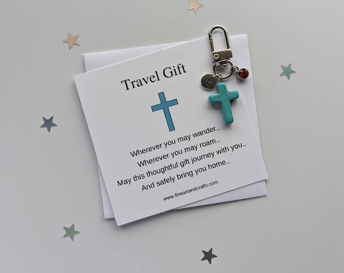 Cross keychain, Turquoise cross keyring, personalised gift, friendship gift, bag charm, birthday gift idea for a friend, thoughtful gift