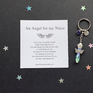 Gift for niece, Guardian angel key ring, angel keychain, protection angel, bag charm, Austrian crystal luxury gift, friend gift, bag charm