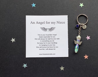 Gift for niece, Guardian angel key ring, angel keychain, protection angel, bag charm, Austrian crystal luxury gift, friend gift, bag charm