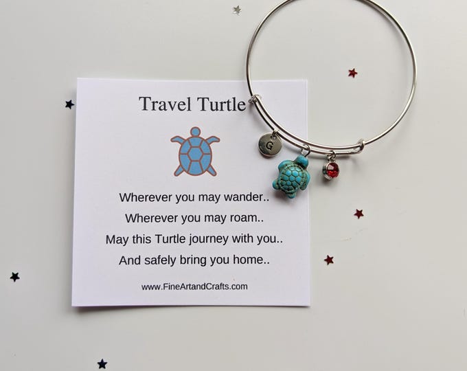 Adjustable travel turtle bracelet, Gift for a friend, silver plated bracelet, Birthday gift, Travel gift, personalised bracelet,