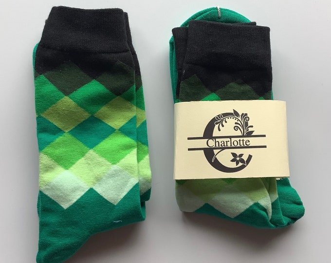 Personalised socks, unisex socks, argyle socks, sock gift, custom label sock, multi coloured sock