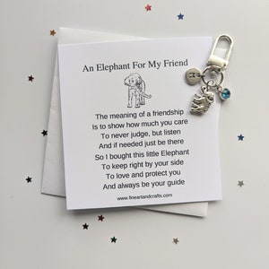 Friendship elephant, elephant keychain, elephant keyring, personalised gift, elephant bag charm, birthday gift idea for a friend, good luck
