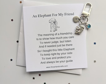 Elefante dell'amicizia, portachiavi elefante, portachiavi elefante, regalo personalizzato, fascino borsa elefante, idea regalo di compleanno per un amico, buona fortuna