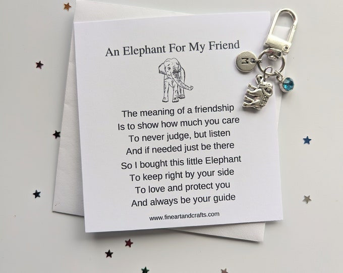 Friendship elephant, elephant keychain, elephant keyring, personalised gift, elephant bag charm, birthday gift idea for a friend, good luck