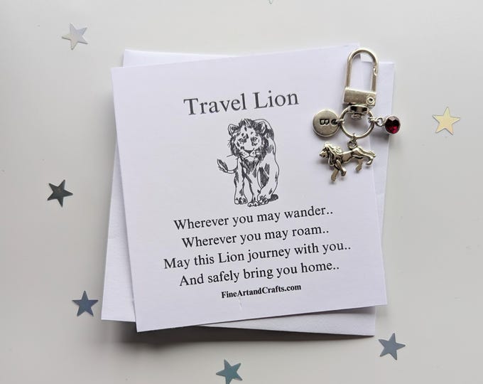 Travel lion, lion keychain, travel gift, personalised bag charm, birthday gift idea for a friend, good luck charm, lion lover