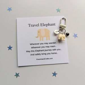 Travel elephant, Cream Elephant keychain, travel gift, personalised, elephant bag charm, birthday gift idea for a friend, good luck charm