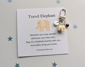 Travel elephant, Cream Elephant keychain, travel gift, personalised, elephant bag charm, birthday gift idea for a friend, good luck charm