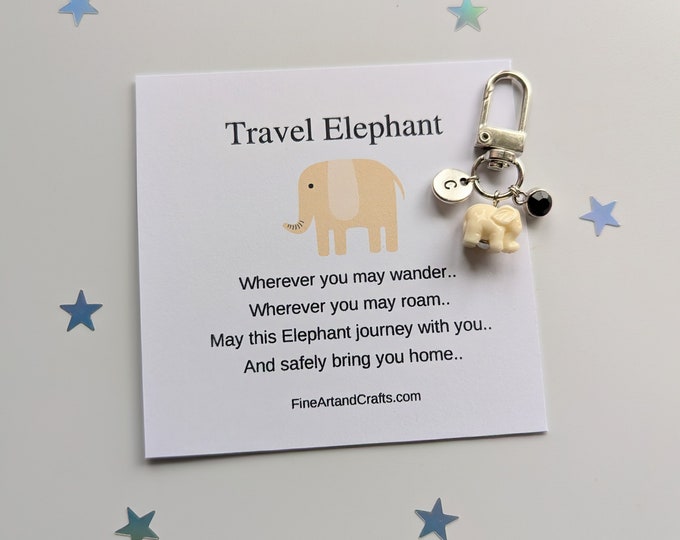Travel elephant, Cream Elephant keychain, travel gift, personalised, elephant bag charm, birthday gift idea for a friend, good luck charm