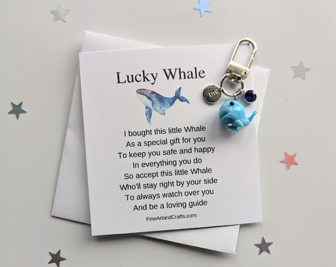 Lucky whale keychain, birthday gift idea, whale keyring, good luck charm, personalised, whale bag charm, friendship gift