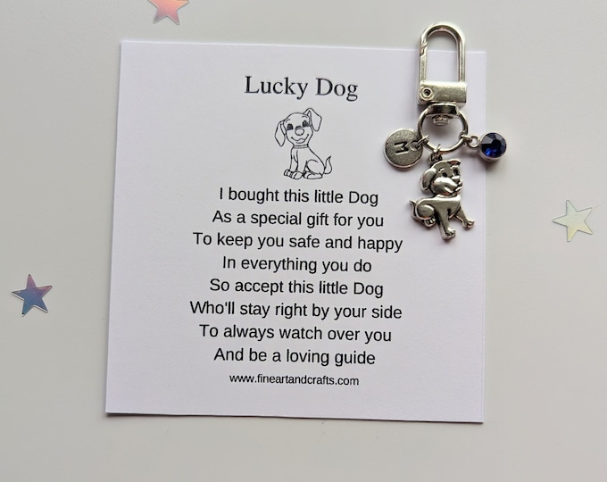 Lucky dog keychain, birthday gift idea, dog keyring, good luck charm, personalised, dog bag charm, friendship gift, dog lover gift