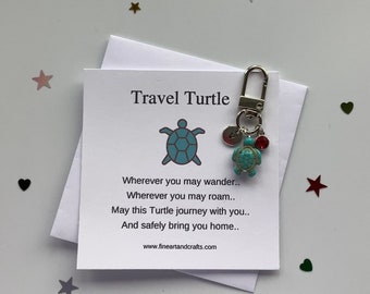 Turtle keychain, turtle keyring, personalised gift, travel turtle, turtle bag charm, birthday gift idea for a friend, good luck charm