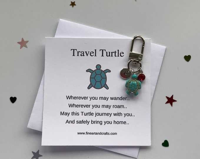 Turtle keychain, turtle keyring, personalised gift, travel turtle, turtle bag charm, birthday gift idea for a friend, good luck charm