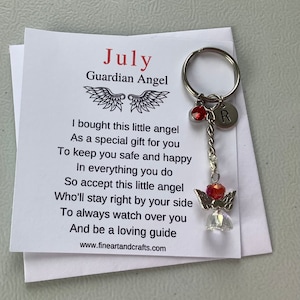 July birthday gift Friend gift, guardian angel gift, protection angel, bag charm, key ring, birthday gift idea, ruby gift