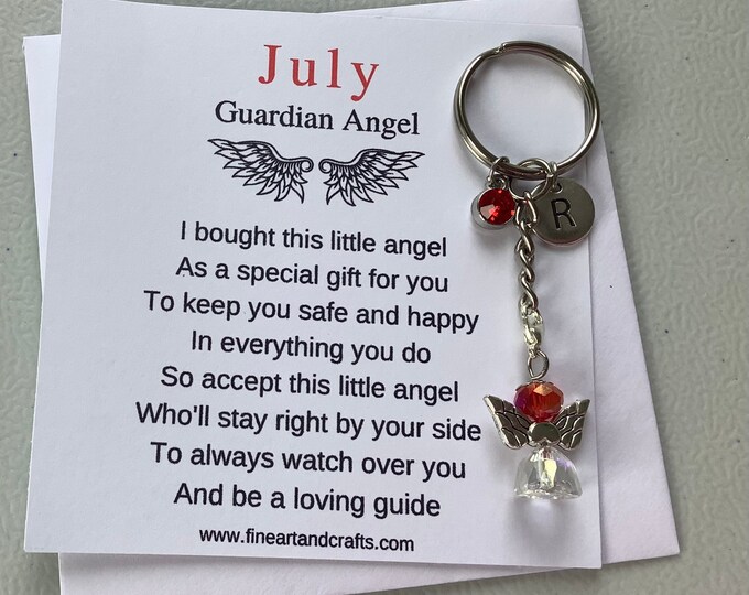 July birthday gift Friend gift, guardian angel gift, protection angel, bag charm, key ring, birthday gift idea, ruby gift