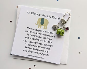 Elephant gift, Friend gift, elephant keyring, personalised gift, elephant bag charm, birthday gift idea for a friend, good luck charm