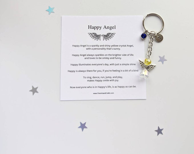 Friend gift, guardian angel gift, protection angel, bag charm, key ring, best friend gift idea, Happy angel, crystal angel, Swarovski gift
