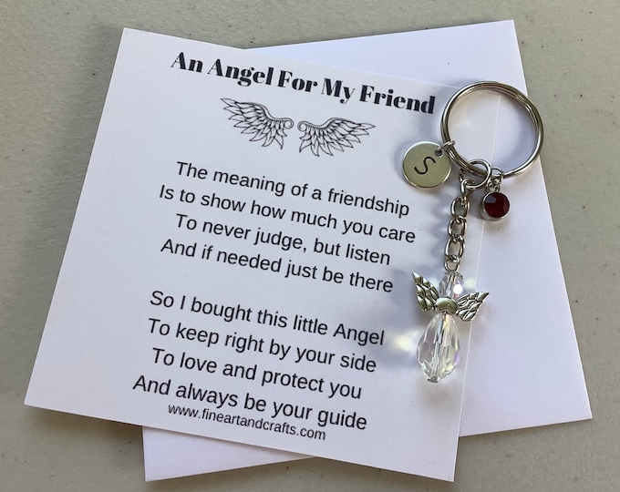 Swarovski Friend gift, personalised guardian angel gift, protection angel, bag charm, key ring, best friend gift idea, Swarovski keepsake