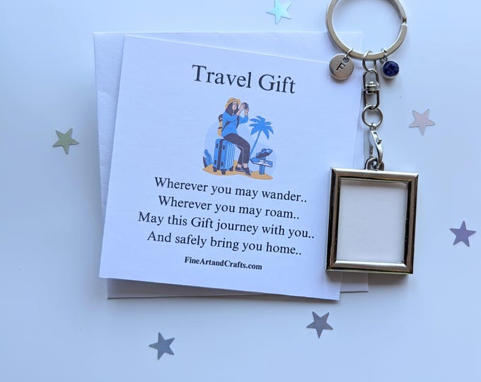 Travel gift, photo frame, add your own picture, birthday gift idea for a friend, lucky keyring, personalised, Travel keychain