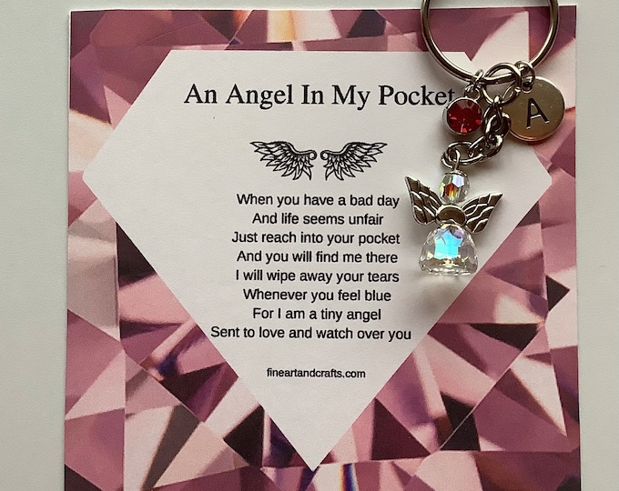 Swarovski Friend gift, protection angel, pink angel , key ring, pocket angel crystal gift idea, Swarovski keepsake