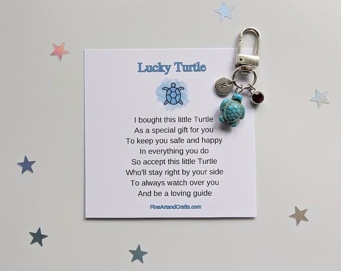 Lucky Turtle, travel gift, personalised gift, turtle bag charm, birthday gift idea, good luck charm, friendship gift, Gift for a friend
