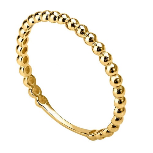 14K Gold Beaded Ring / 14K Solid Gold Beaded Ring / Dainty | Etsy