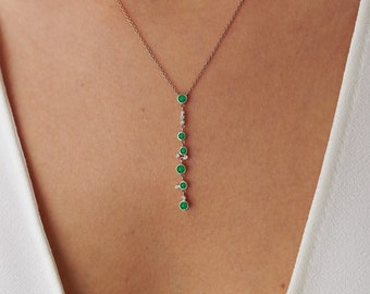Emerald Lariat Necklace, 14K Gold Lariat Necklace, Anniversary Gift, Gifts For Her, Fine Jewelry