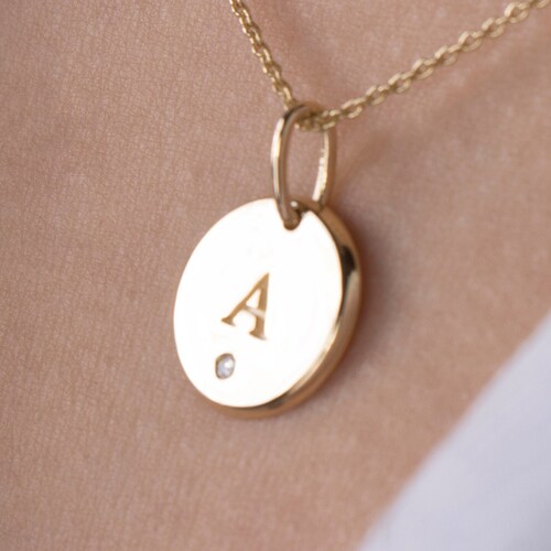 Initial 14K Pendant Disc / 14K Gold Disc Necklace Personalized Etsy