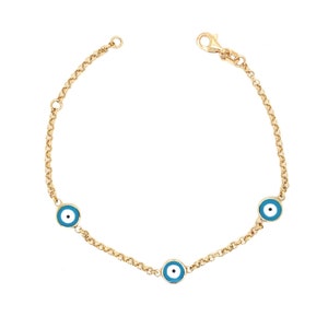Evil Eye Bracelet 14K Solid Gold Evil Eye Bracelet Blue and White Enamel Evil Eye Mothers Day Gift Dainty Layering Evil Eye