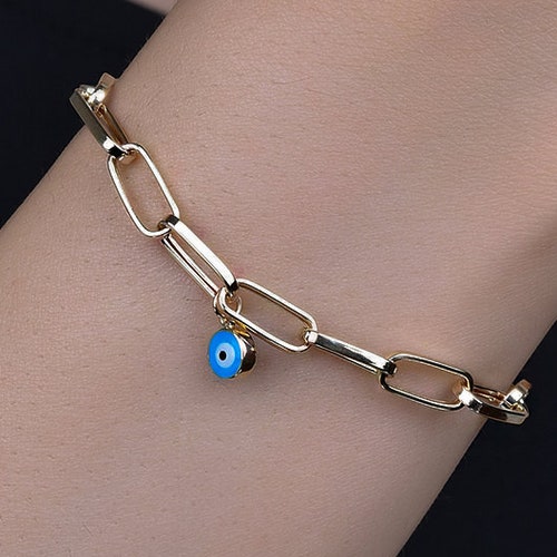 Paperclip Bracelet Real 14K Gold Chain Bracelet Gold Etsy