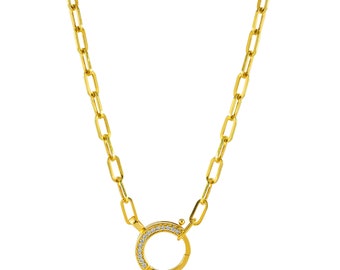 14k Gold Plated Lock Key Pendant Paperclip Chain – Luna Custom Jewelry