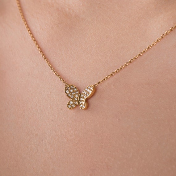 Diamond Butterfly Necklace / 14K Gold 
