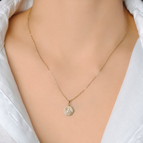 Hexagon Diamond Necklace / Initial Hexagon Pendant Necklace in 14K Gold / shops Personalized Gifts / Fine Jewelry