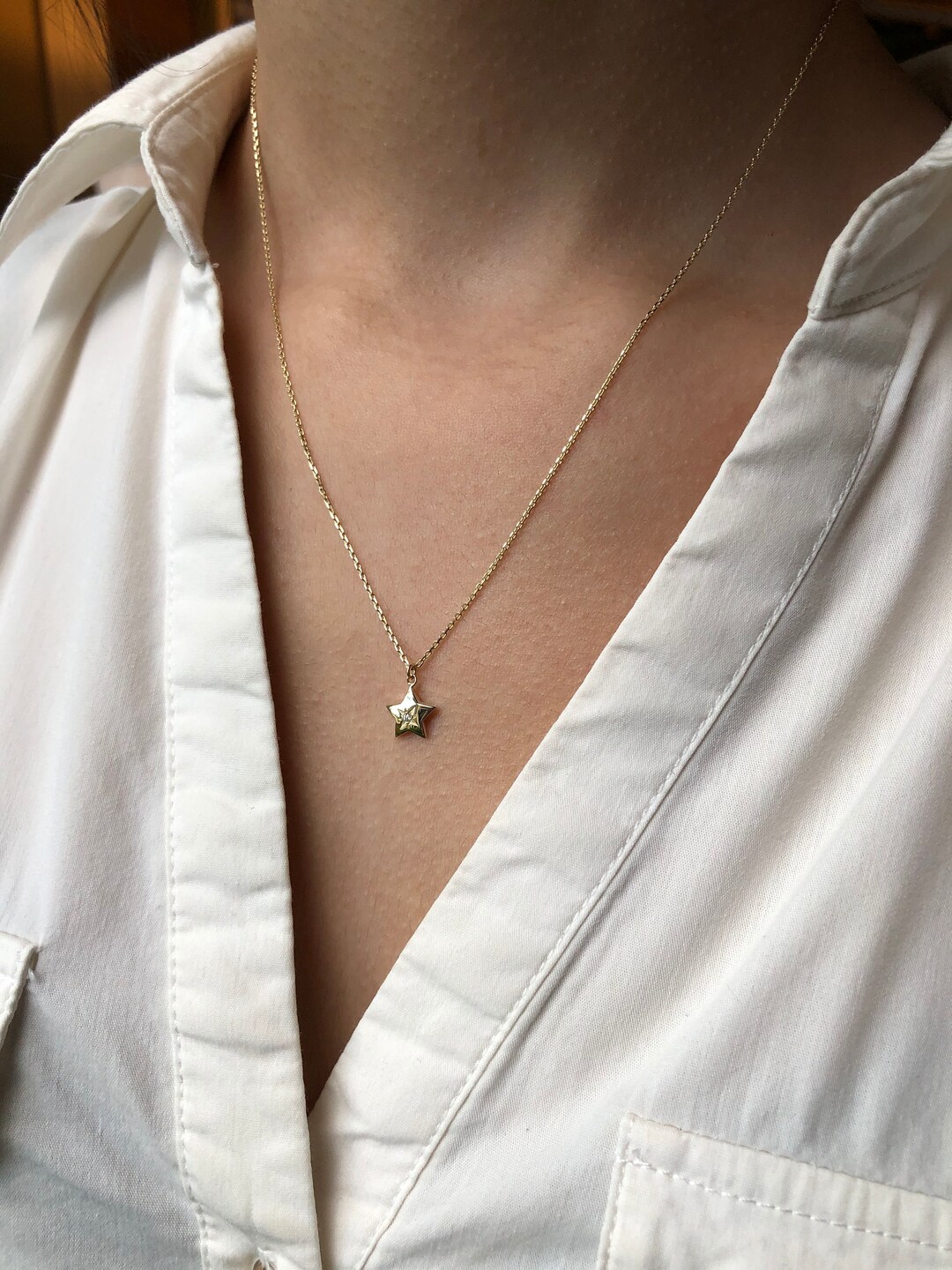 14K Star Necklace / Circle Necklace / Heart Necklace / Etsy