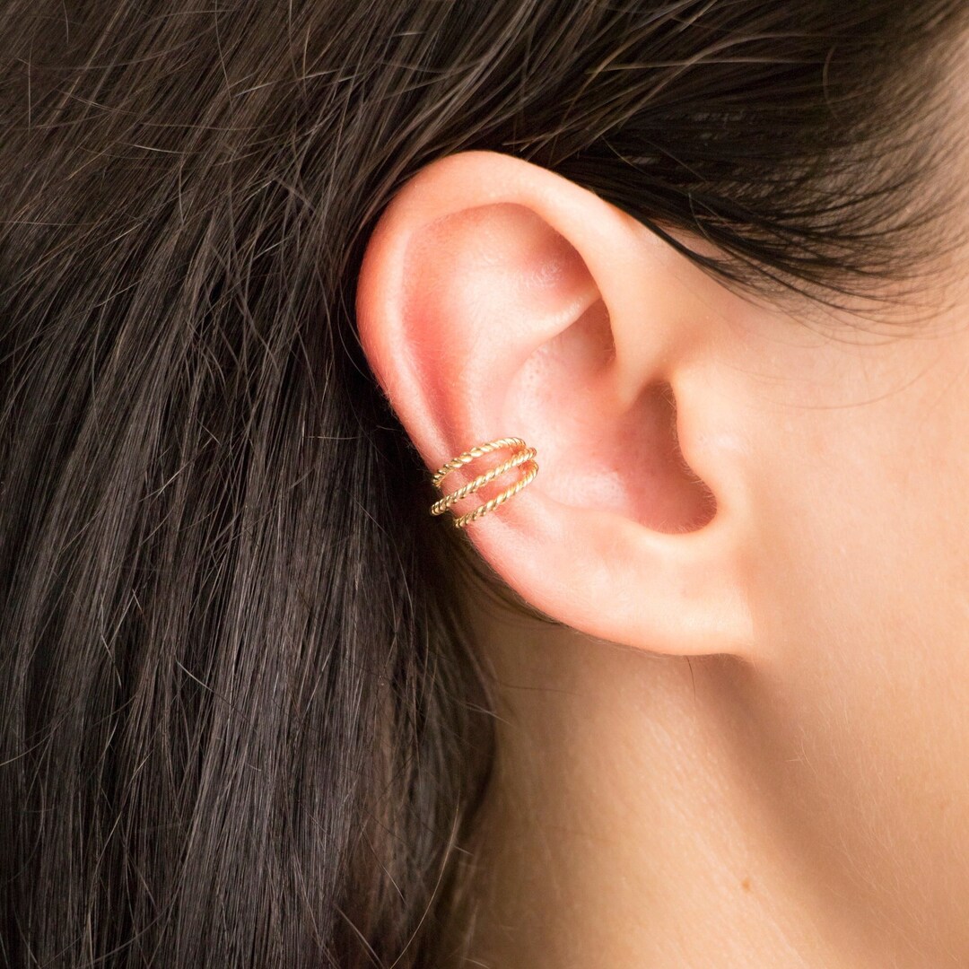 Solid Gold Ear Cuff / Triple Ear Cuff in 14K Gold / Dainty Etsy
