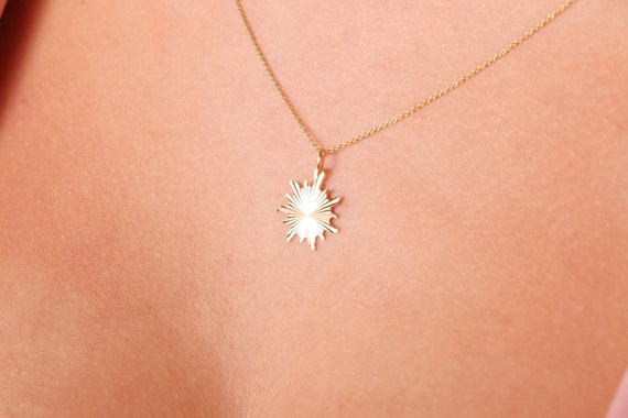 Tiny Sun Pendant Necklace / 14K Real 