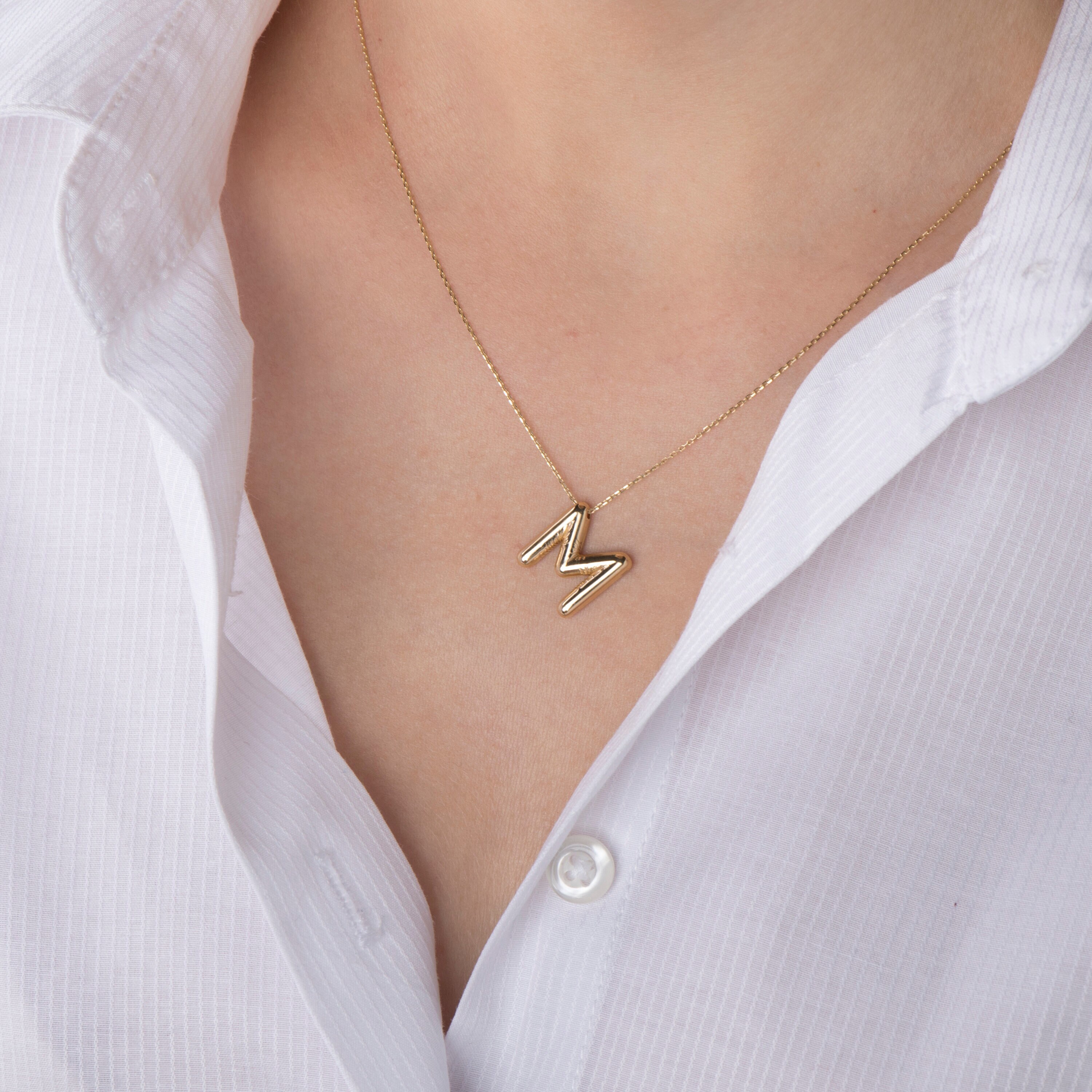 14K Gold Chunky Initial Necklace 