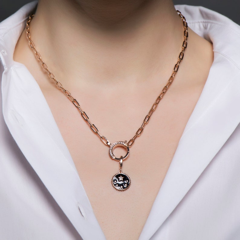 14K Diamond Lock Necklace / 14k Paperclip Chain Necklace / Etsy