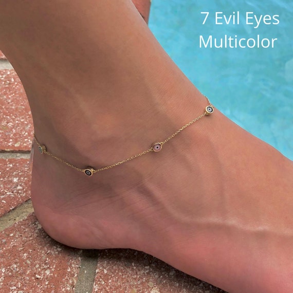 Evil Eye Anklet 14K Solid Gold Evil Eye 