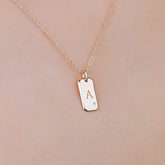 Initial Necklace 14K Solid Gold 