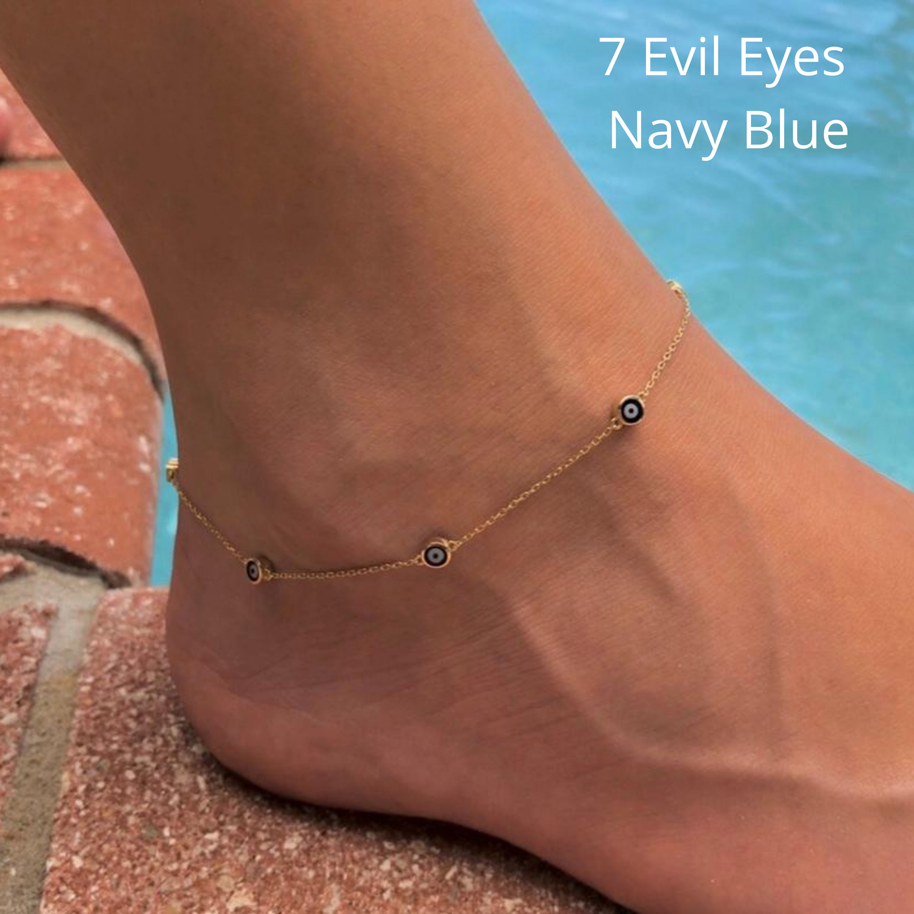 14K Solid Gold Evil Eye Anklet