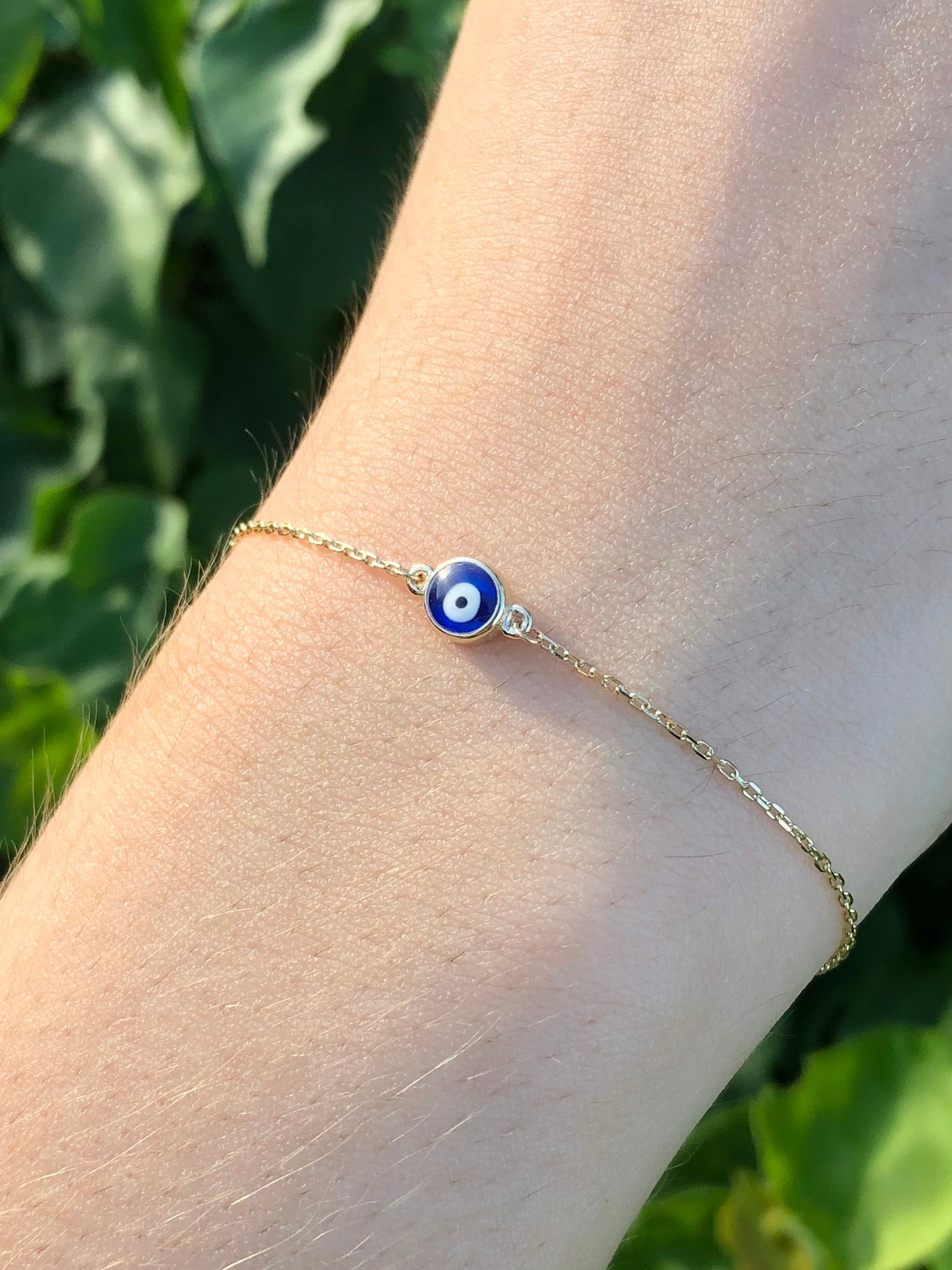 Evil Eye Bracelet / 14K Solid Gold Evil Eye Bracelet / Blue Etsy