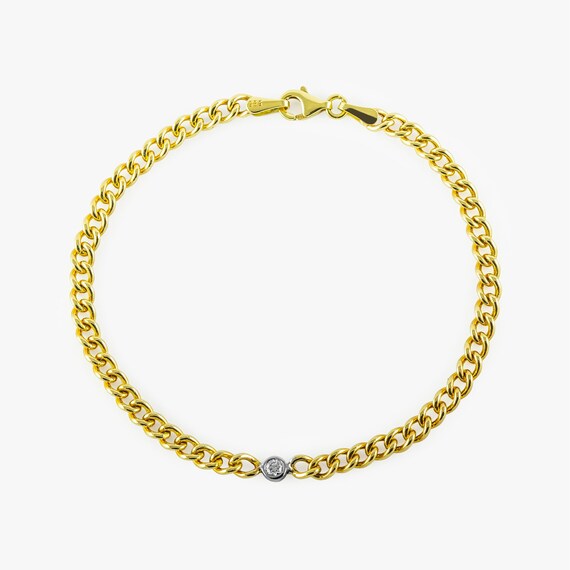 14k Gold Chain Bracelet With Bezel Set 
